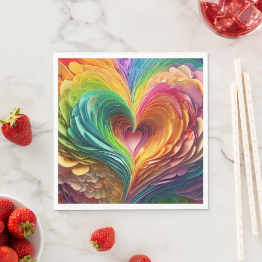 Papierherzen in Regenbogenfarben schneiden Serviette (Beispiel)