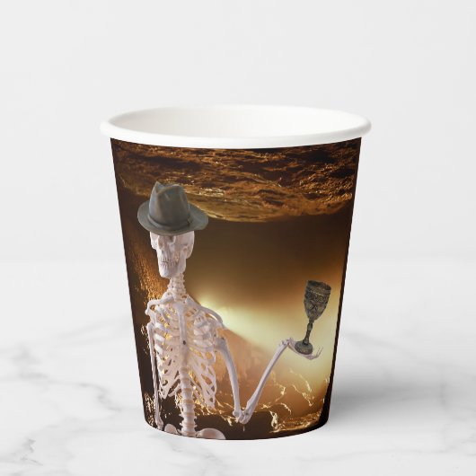 Papierhüllen, "Indy Bones Halloween Skelett" Pappbecher (Vorderseite)