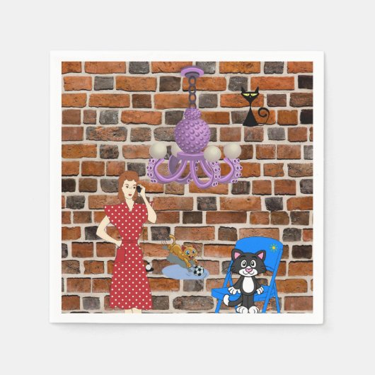 Papierkatze, Retro Frauenkatze Serviette (Vorderseite)