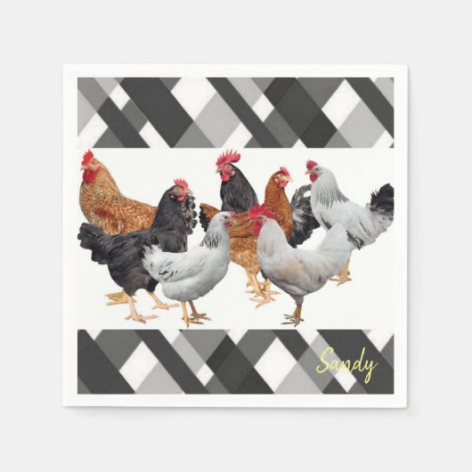 Papierkatzen, Schwarz-weiße Karierte Hühner Serviette (Vorderseite)
