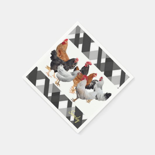 Papierkatzen, Schwarz-weiße Karierte Hühner Serviette (Ecke)