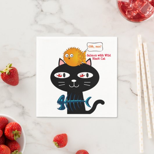Papierkatzen, Schwarze Katze, Kätzchen Fisch Abend Serviette (Beispiel)