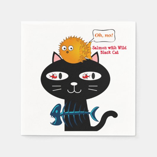 Papierkatzen, Schwarze Katze, Kätzchen Fisch Abend Serviette (Vorderseite)