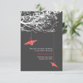 Papierkran an Zweigstellen für Hochzeitsempfang Einladung (Stehend Vorderseite)