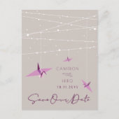 Papierkran-Lampen zum Hochzeitsfeiern speichern da Ankündigungspostkarte (Vorderseite)