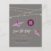 Papierkran Zen Fairy Lights Foto Save the Date Ankündigungspostkarte (Vorderseite)