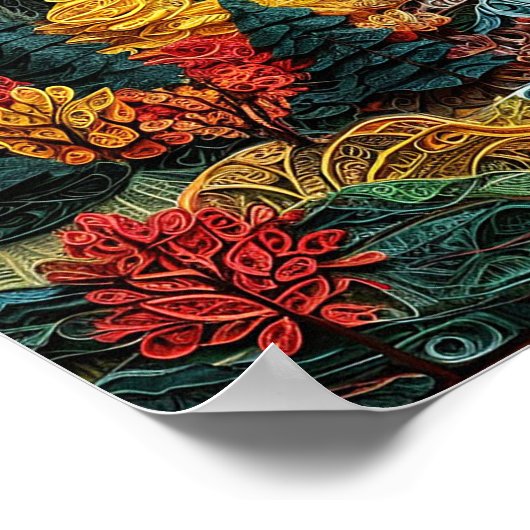 Papierkunst eines Berges mit Bäumen Poster (Ecke)