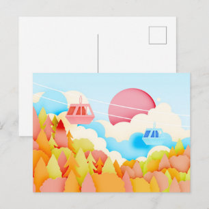 Papierkunst Herbst Seilbahnen Postkarte