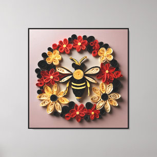 Papierkunst Quilling Biene und Blumendesign  Leinwanddruck