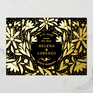 Papierkunst Rustikale Blumen Schwarz Save-the-Date Folieneinladung