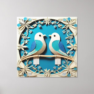 Papierkunst zweier Vögel mit floralen Motiven Leinwanddruck
