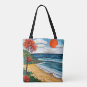 Papierkunststrand mit Baumbestand Tasche (Rückseite)