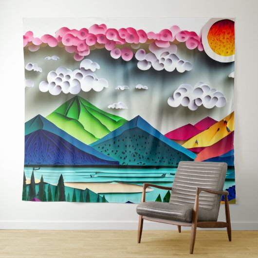 Papierlandschaft Wandteppich (Beispiel (Horizontal))