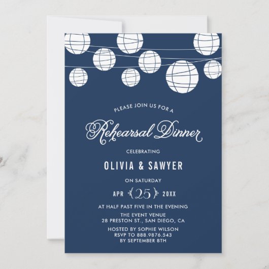 Papierlaternen | Einladung zum Abendessen mit blau (Vorderseite)