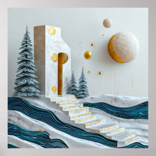 Papiermodell eines Hauses und einer Treppe Poster