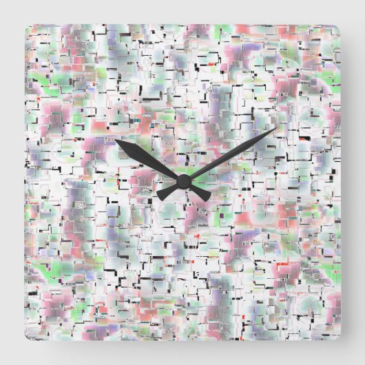 Papiermosaik in undurchsichtigen Farben und mit kl Quadratische Wanduhr (Vorderseite)