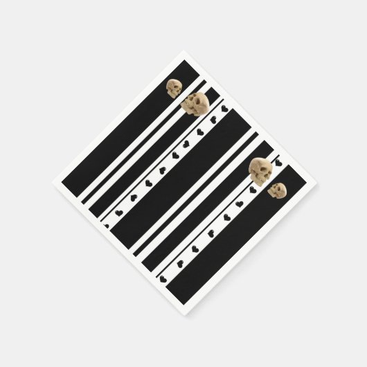 PapierNapkins, Skulls Schwarz-weiße Streifen Herze Serviette (Ecke)