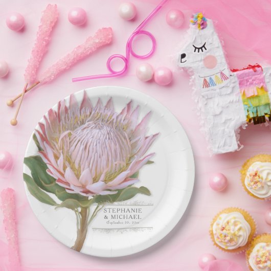 PapierPartymoderne rosa Protea-mit BlumenBlume Pappteller (Party)