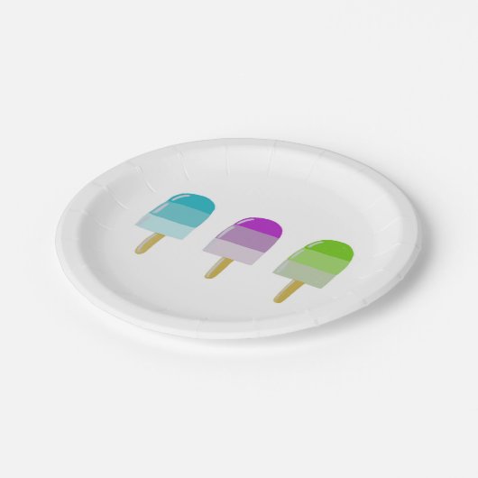Papierplatte 7" mit Popsicle 3-Design Pappteller (Schrägansicht)