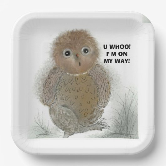 Papierplatte 9"×9" Quadrat Adorable Owl! Pappteller (Vorderseite)
