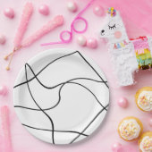 Papierplatte "abstrakte Linien" - Schwarzweiss Pappteller (Party)