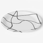 Papierplatte "abstrakte Linien" - Schwarzweiss Pappteller (Schrägansicht)