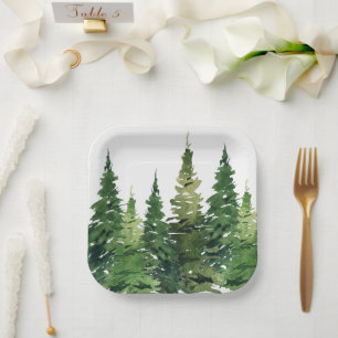 Papierplatte - Aquarellwald Pappteller