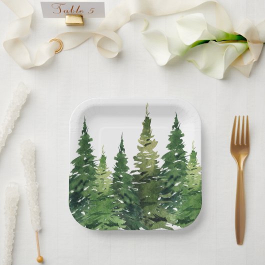 Papierplatte - Aquarellwald Pappteller (Hochzeit)