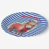 Papierplatte aus blauem und rotem Pony Pappteller (Schrägansicht)