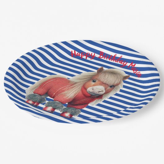 Papierplatte aus blauem und rotem Pony Pappteller (Schrägansicht)