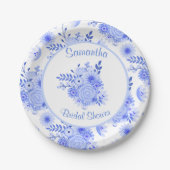Papierplatte aus blauem und weißem Brautparty Pappteller (Vorderseite)