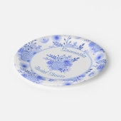 Papierplatte aus blauem und weißem Brautparty Pappteller (Schrägansicht)