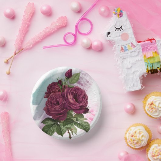 Papierplatte aus Burgund und grüner Seide Pappteller (Party)