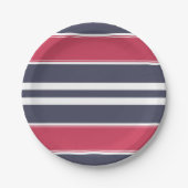 Papierplatte aus Preppy Red, White & Blue Stripe Pappteller (Vorderseite)