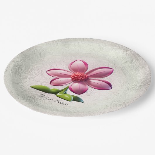 Papierplatte aus rosa Blume Pappteller (Schrägansicht)