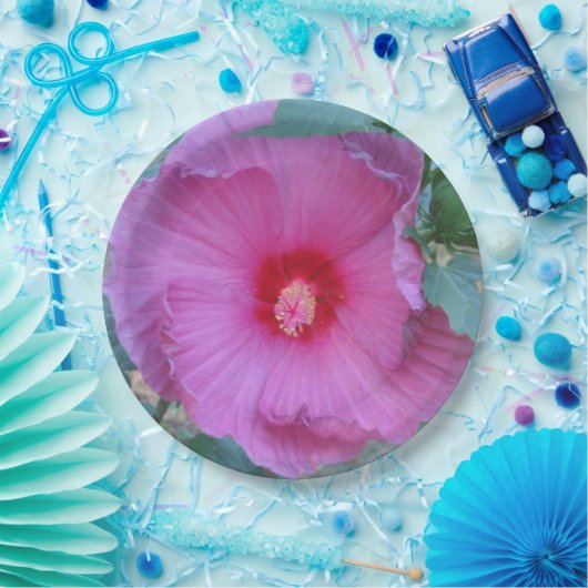 Papierplatte aus rosa Hibiskus Pappteller (Party)