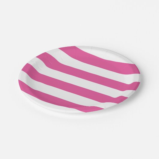 Papierplatte aus rosa Streifen Pappteller (Schrägansicht)