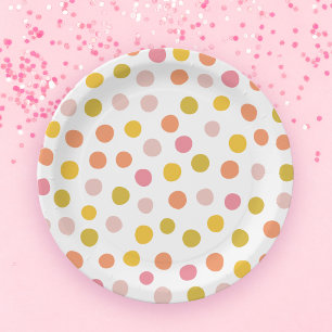 Papierplatte aus rosa und erdigen Polka-Punkten Pappteller