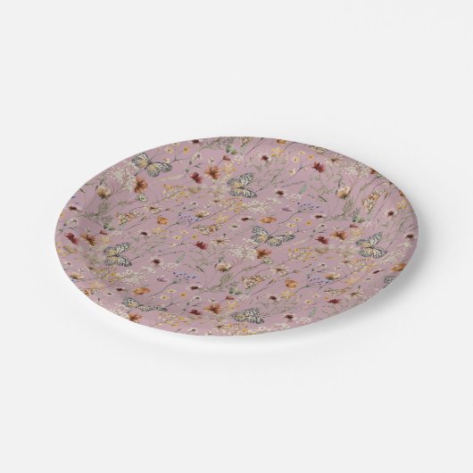 Papierplatte aus rosa Wildblume Pappteller (Schrägansicht)