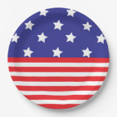 Papierplatte aus weißem Rot und blauem Sternen Pappteller (Vorderseite)