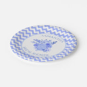 Papierplatte aus Zickzack Brautparty in Blau und W Pappteller (Schrägansicht)