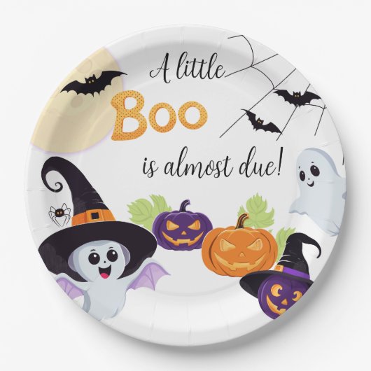 Papierplatte Baby Dusche für Little Boo Halloween. Pappteller (Vorderseite)