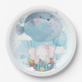 PAPIERPLATTE: BABY ELEPHANT & PUFFER FISH BALLOON PAPPTELLER