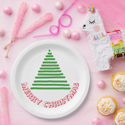 Papierplatte - Baum und frohe Weihnachten Pappteller (Party)