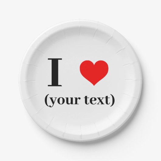 Papierplatte - Benutzerdefiniertes I-Herz (Ihr Tex Pappteller (Vorderseite)