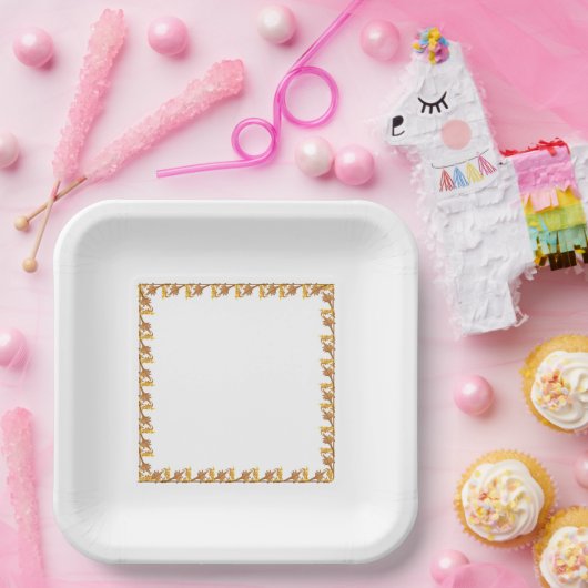 Papierplatte - Blätter aus Eisen in goldenem Winke Pappteller (Party)