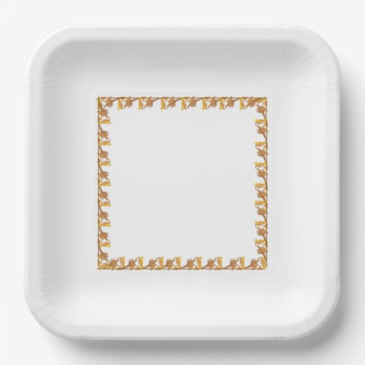 Papierplatte - Blätter aus Eisen in goldenem Winke Pappteller (Vorderseite)