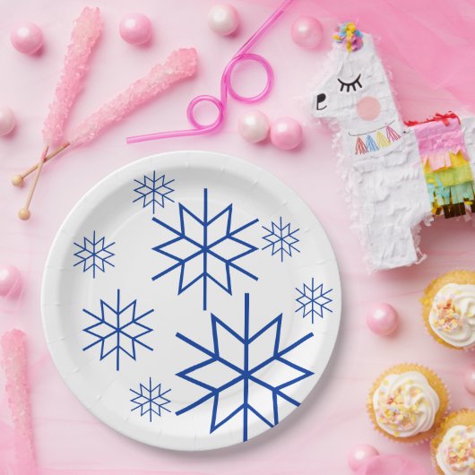 Papierplatte - Blaue Schneeflocken Pappteller (Party)