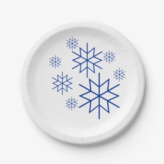 Papierplatte - Blaue Schneeflocken Pappteller (Vorderseite)