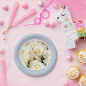 Papierplatte-blauer Nebel mit ivorischen Rose Pappteller (Party)